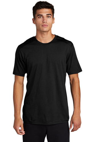 sport-tek posicharge tri-blend wicking draft tee st410 black/ blacktriad solid