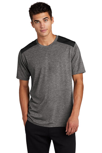 sport-tek posicharge tri-blend wicking draft tee st410 black/ darkgrey heather