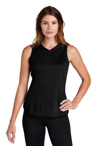 Sport-Tek Ladies PosiCharge Tri-Blend Wicking Draft Hoodie Tank LST410 Black/ Black Triad Solid
