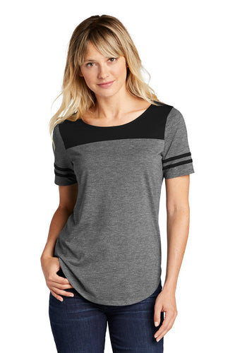 sport-tek ladies posicharge tri-blend wicking fan tee lst403 black triadsolid/ dark grey heather