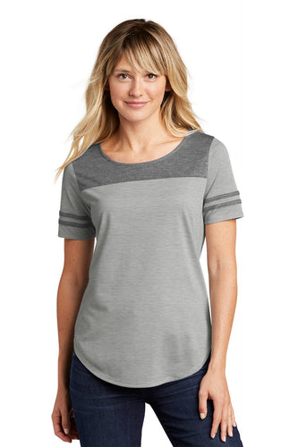 sport-tek ladies posicharge tri-blend wicking fan tee lst403 dark greyheather/ light grey heather