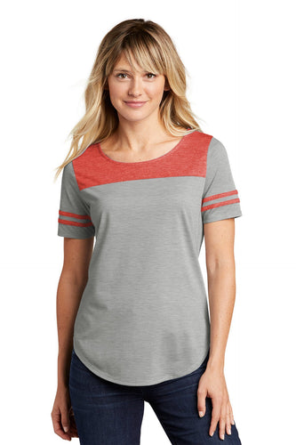 sport-tek ladies posicharge tri-blend wicking fan tee lst403 true redheather/ light grey heather