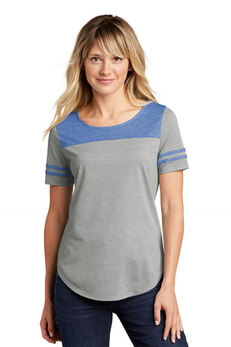 sport-tek ladies posicharge tri-blend wicking fan tee lst403 true royalheather/ light grey heather
