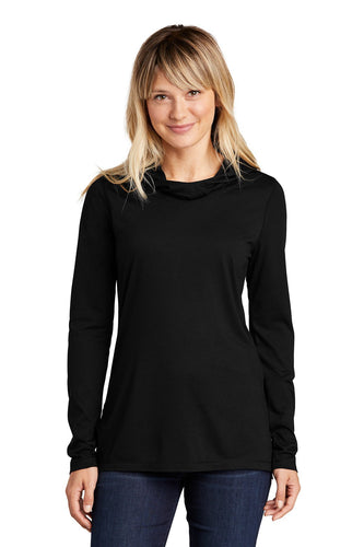 Sport-Tek Ladies PosiCharge Tri-Blend Wicking Long Sleeve Hoodie LST406 Black Triad Solid