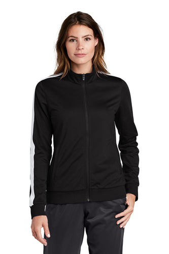 Sport-Tek Ladies Tricot Track Jacket LST94 Black/ White