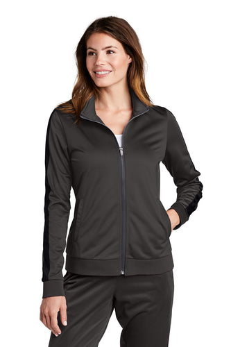 Sport-Tek Ladies Tricot Track Jacket LST94 Graphite Grey/ Black