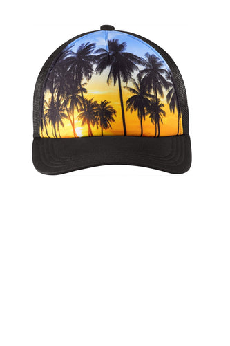 port authority photo real snapback trucker cap c950 palm trees
