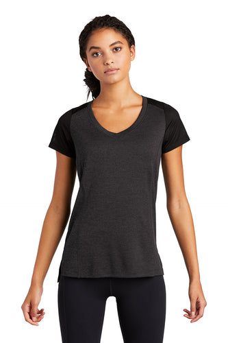 sport-tek ladies endeavor tee lst465 black heather/black