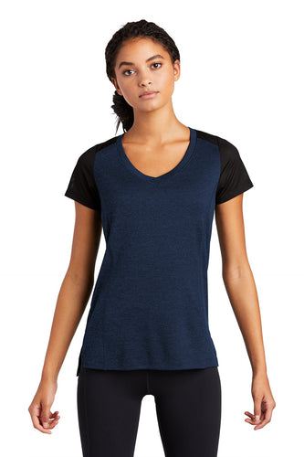 sport-tek ladies endeavor tee lst465 xs dark royal heather/black