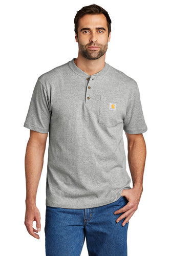 Carhartt Short Sleeve Henley T-Shirt CTK84 Heather Grey polo shirt with logo embroidered