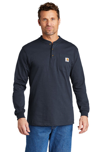 Carhartt Long Sleeve Henley T-Shirt CTK128 Navy custom logo polo shirts embroidered