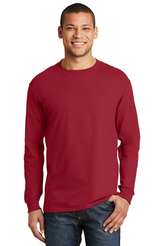hanes beefy t cotton long sleeve t shirt 5186 deep red