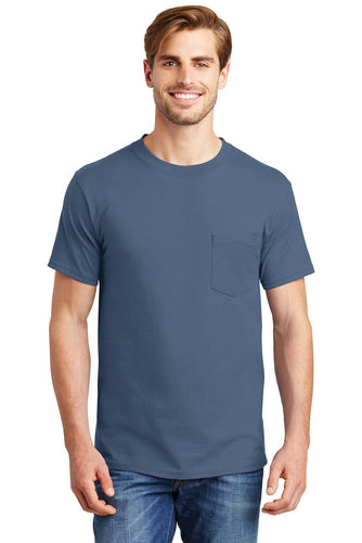 hanes beefy cotton t shirt with pocket 5190 denim blue