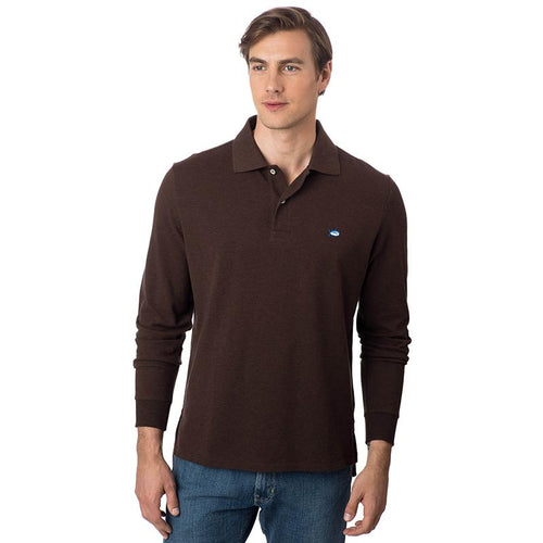 Southern Tide Men's Long Sleeve Heathered Skipjack Polo 3289 Chestnut Brown