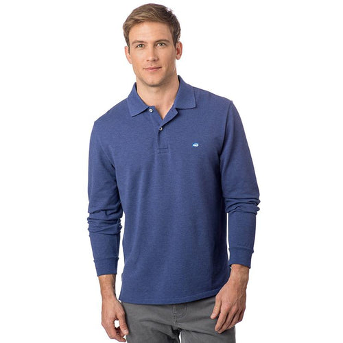 Southern Tide Men's Long Sleeve Heathered Skipjack Polo 3289 Twilight Blue