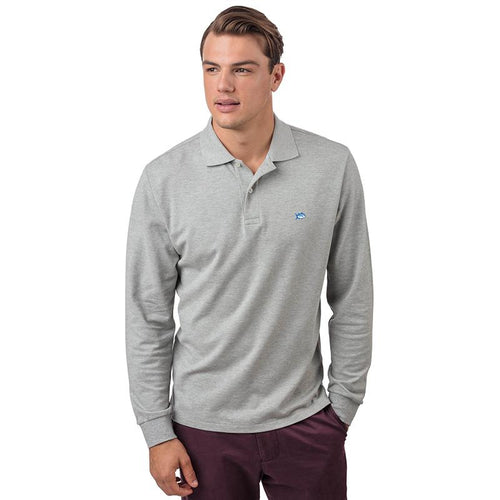 Southern Tide Men's Long Sleeve Heathered Skipjack Polo 3289 Light Heather Grey