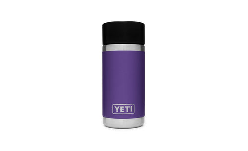yeti rambler 12 oz bottle with hotshot cap peak purple