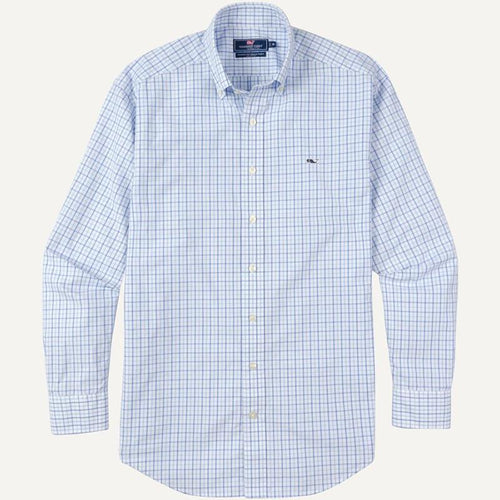 Vineyard Vines Men's Tattersal Whale Shirt 1W1260 Light Blue