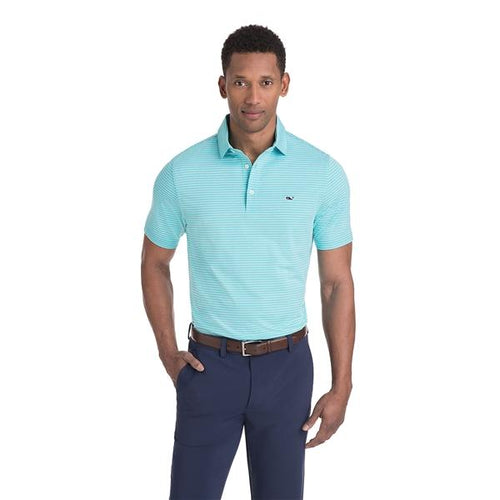 Vineyard Vines Men's Heathered Wilson Stripe Sankaty Performance Polo 1K2202 Turqs