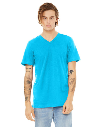 bella + canvas unisex jersey short sleeve v-neck t-shirt 3005 neon blue