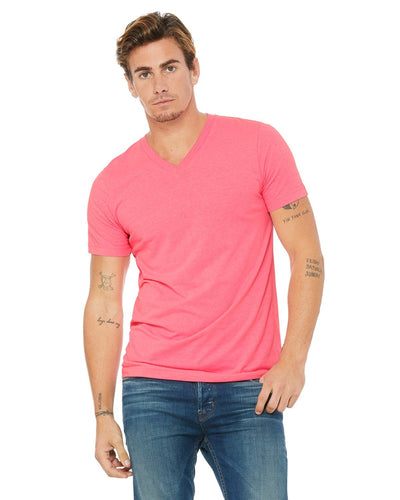 bella + canvas unisex jersey short sleeve v-neck t-shirt 3005 neon pink