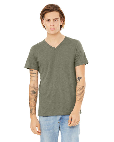 bella + canvas unisex jersey short sleeve v-neck t-shirt 3005 olive slub