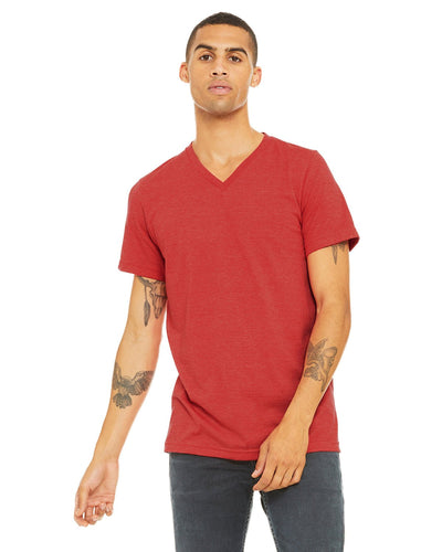 bella + canvas unisex jersey short sleeve v-neck t-shirt 3005 heather red