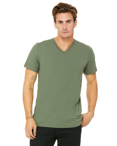 bella + canvas unisex jersey short sleeve v-neck t-shirt 3005 military green