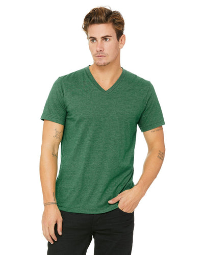 bella + canvas unisex jersey short sleeve v-neck t-shirt 3005 hthr grass grn