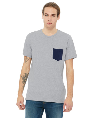 bella + canvas jersey short sleeve pocket t-shirt 3021 ath hthr/ navy