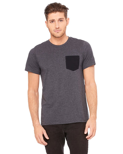 bella + canvas jersey short sleeve pocket t-shirt 3021 drk gry htr/ blk