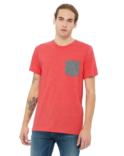bella + canvas jersey short sleeve pocket t-shirt 3021 hthr red/ dp hth