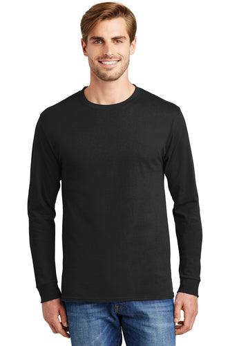 hanes tagless cotton long sleeve t shirt 5586 black