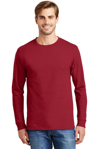 hanes tagless cotton long sleeve t shirt 5586 deep red
