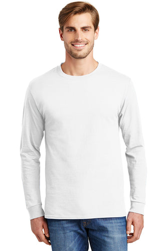 hanes tagless cotton long sleeve t shirt 5586 white
