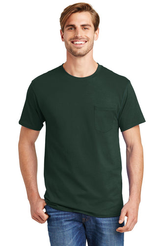 hanes tagless cotton t shirt with pocket 5590 deep forest