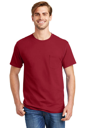 hanes tagless cotton t shirt with pocket 5590 deep red