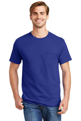 hanes tagless cotton t shirt with pocket 5590 deep royal
