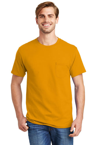 hanes tagless cotton t shirt with pocket 5590 gold