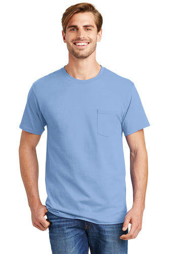 hanes tagless cotton t shirt with pocket 5590 light blue