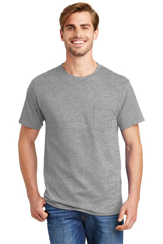 hanes tagless cotton t shirt with pocket 5590 light steel