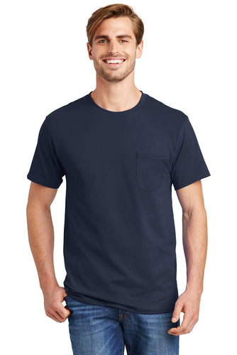 hanes tagless cotton t shirt with pocket 5590 navy