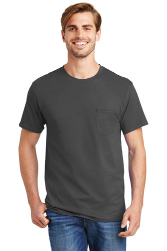hanes tagless cotton t shirt with pocket 5590 smoke grey
