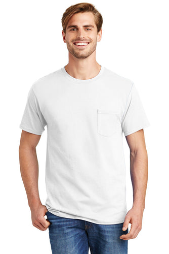 hanes tagless cotton t shirt with pocket 5590 white