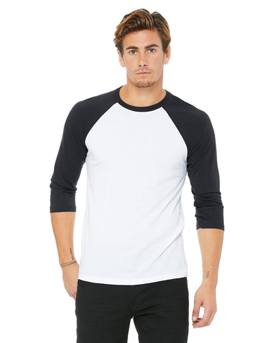 bella + canvas unisex 3/4-sleeve baseball t-shirt 3200 white/ dark grey