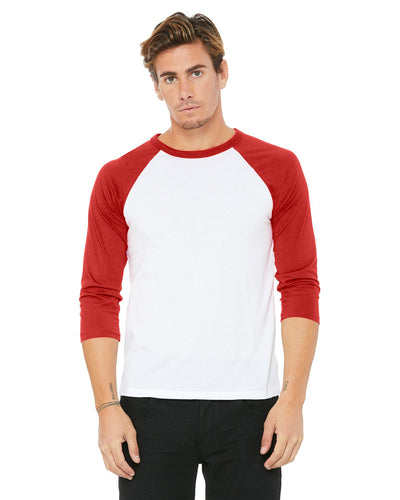 bella + canvas unisex 3/4-sleeve baseball t-shirt 3200 white/ red