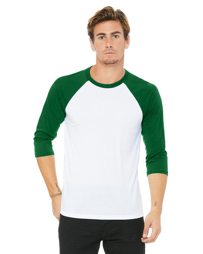 bella + canvas unisex 3/4-sleeve baseball t-shirt 3200 white/ kelly