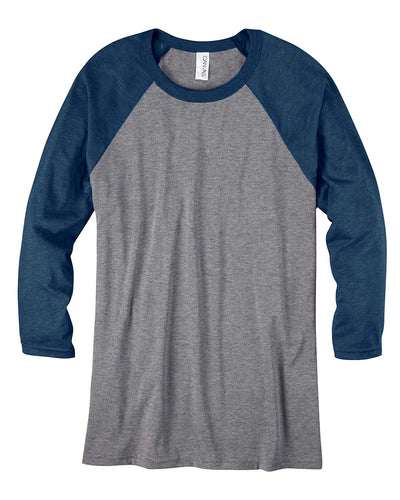 bella + canvas unisex 3/4-sleeve baseball t-shirt 3200 grey/ navy trb