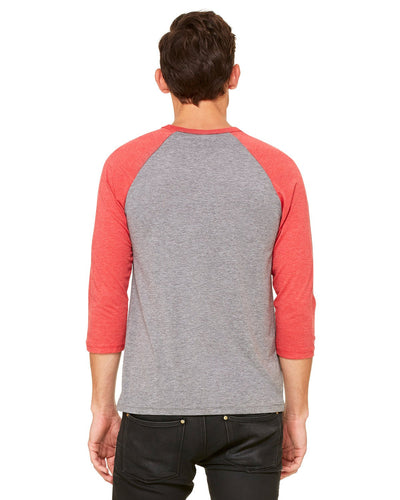 bella + canvas unisex 3/4-sleeve baseball t-shirt 3200 grey/ lt red trb