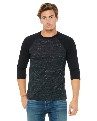 bella + canvas unisex 3/4-sleeve baseball t-shirt 3200 blck mrble/ blck